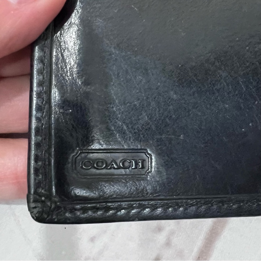 Coach Vintage Y2K Black Leather Hamilton Bi-Fold Wallet w Contrast Stitching. - Picture 7 of 8